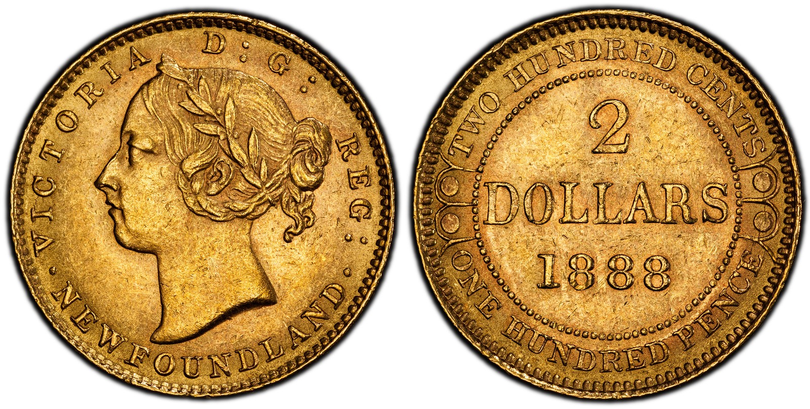 NEWFOUNDLAND. Victoria 1888 AV 2 Dollars. PCGS MS62 London mint KM 5; Fr.-1