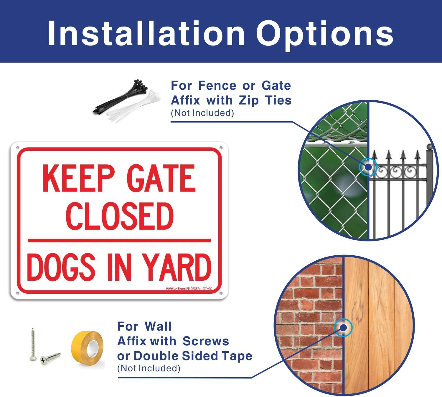 (2 pack) Keep Gate Closed Dogs in Yard Sign, 10 x 7 Inches rectangle, .040 Ru...