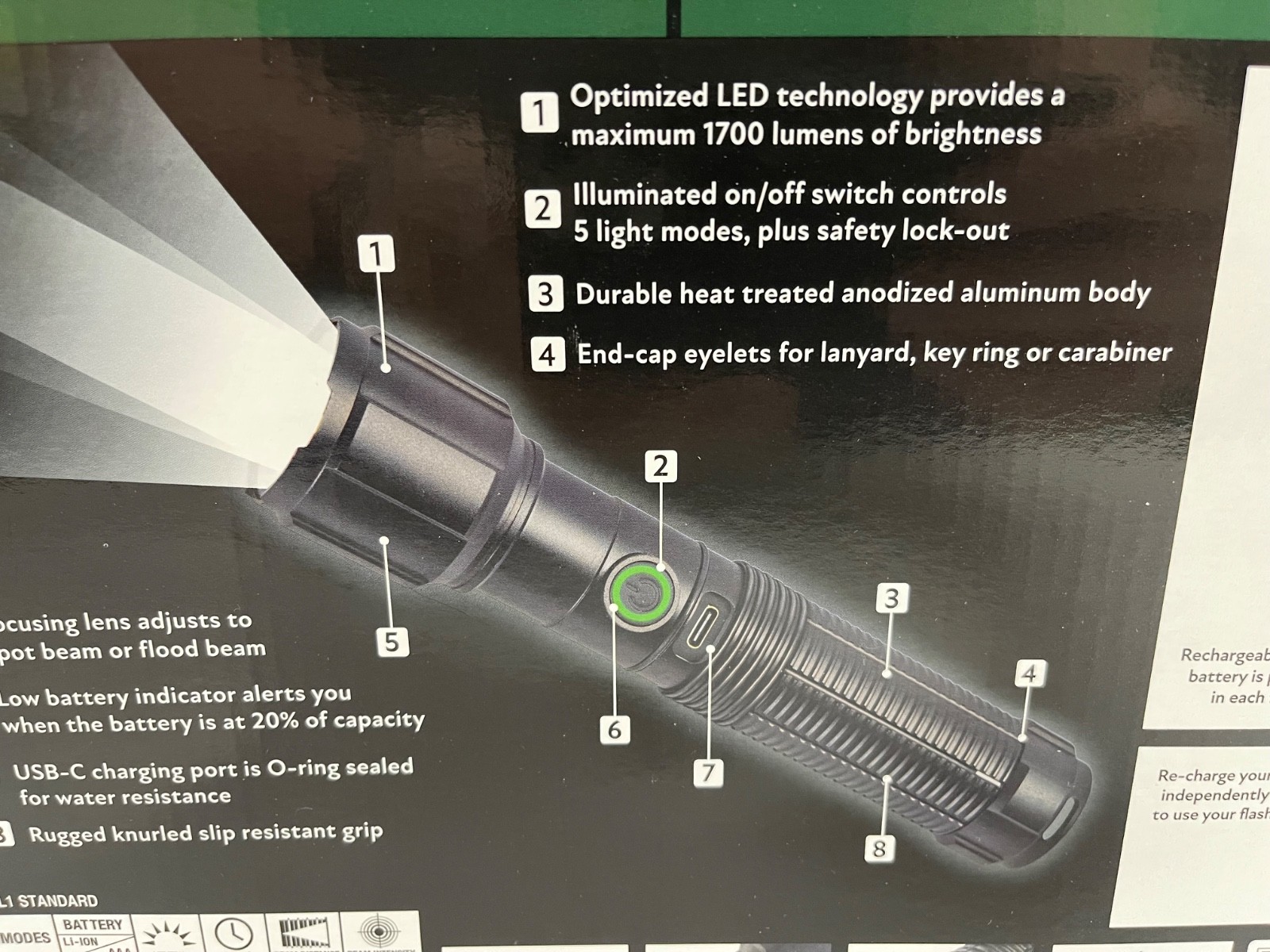 3 Pack Member’s Mark 1700 Lumen Dual Power LED Flashlight Set Rechargeable & AAA