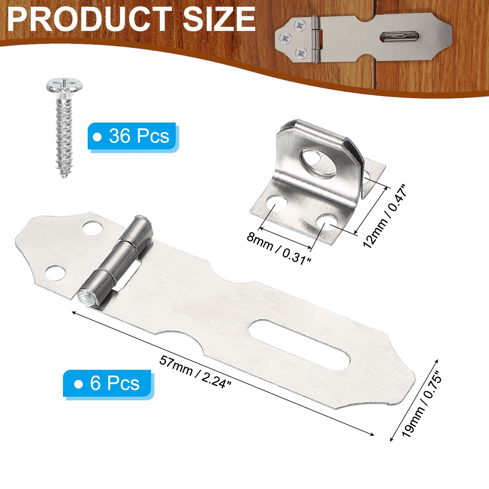 6 Pcs 2.2" Hasp Lock Latch Stainless Steel Packlock Clasp Screw Silver