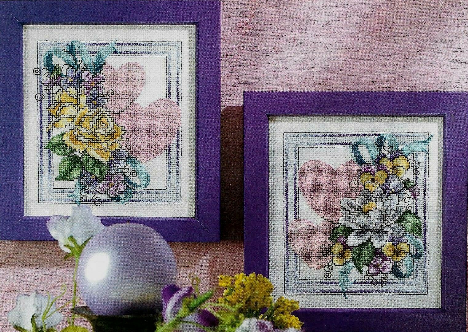 HEARTS & FLOWERS 2 DESIGNS HOME DECOR CROSS STITCH PATTERN INSTRUCTIONS