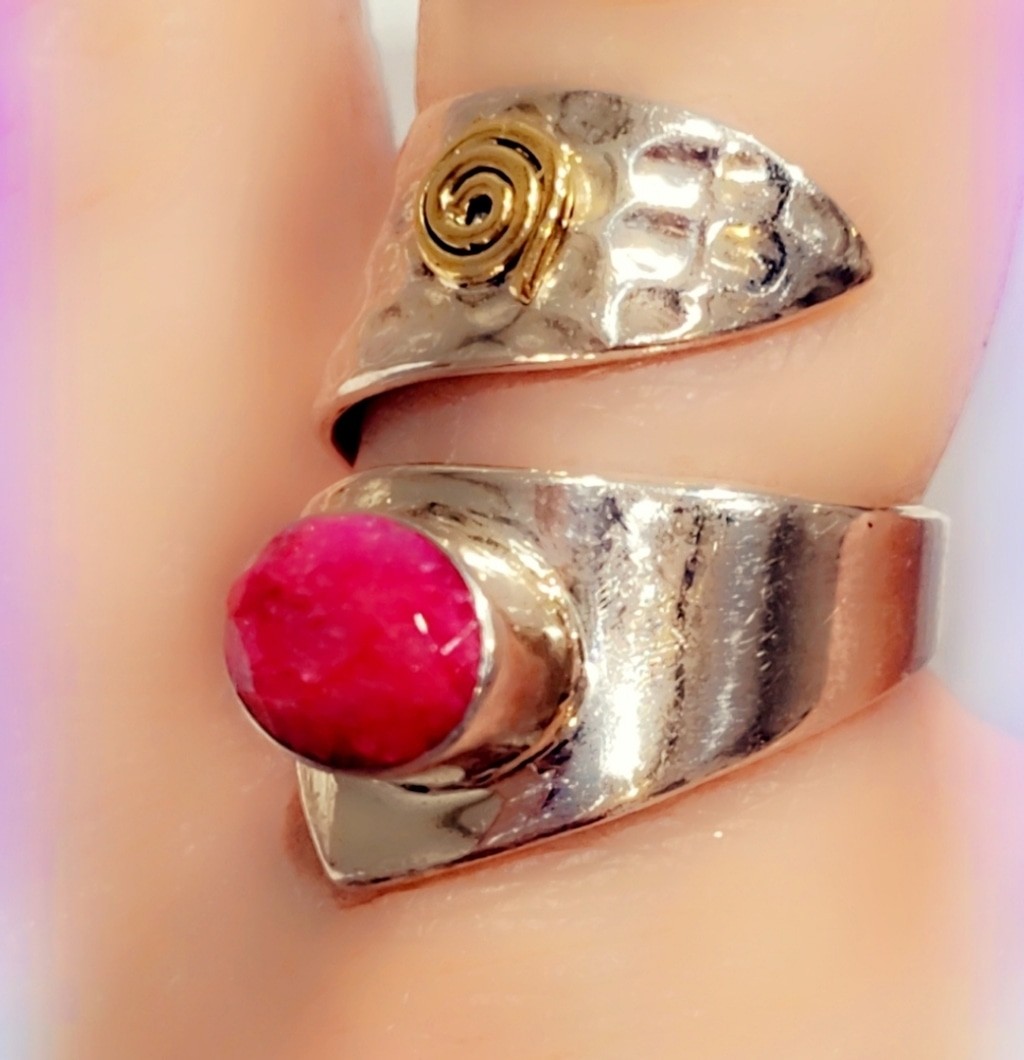 Faceted Ruby Free Size Adjustable Sterling Silver Gemstone Ring
