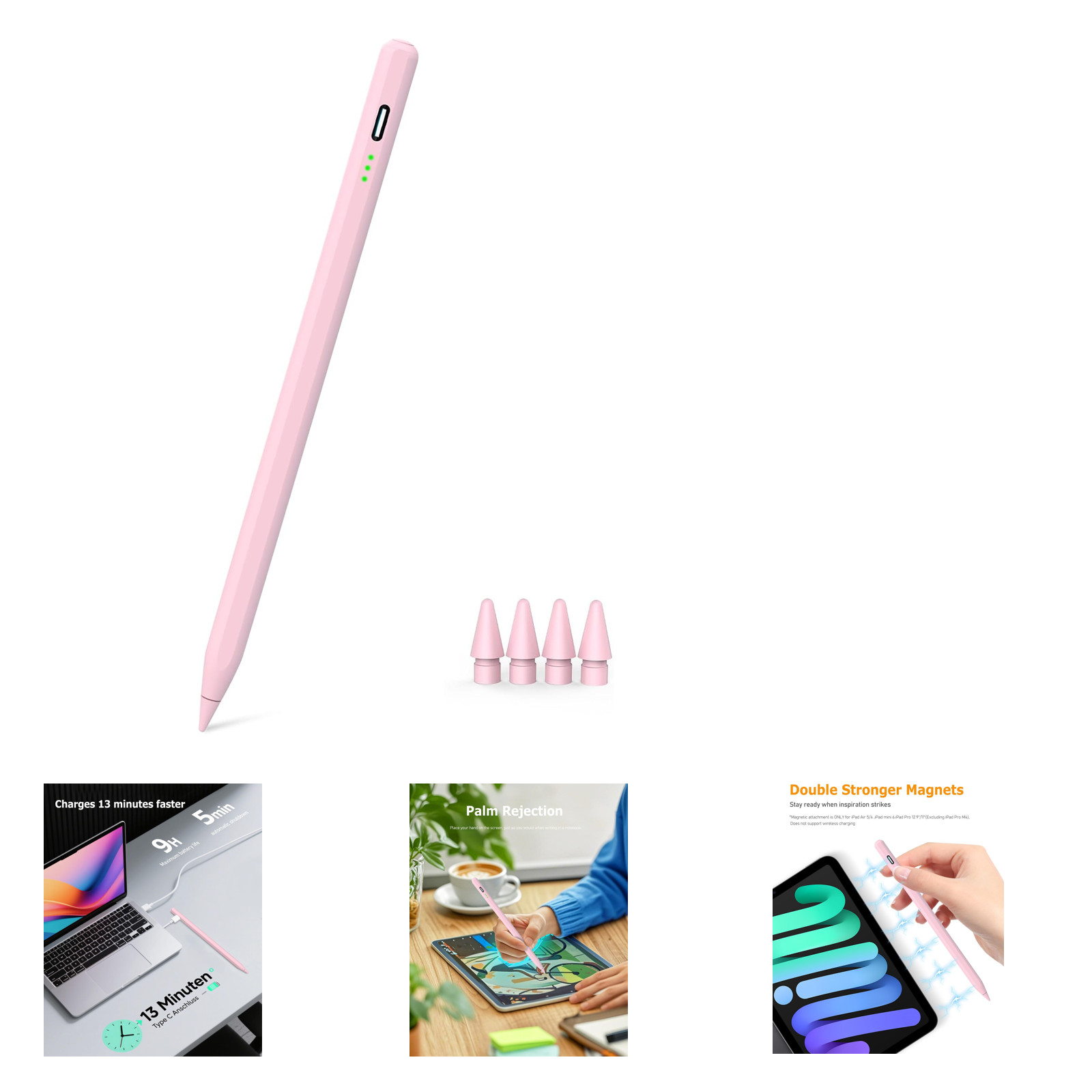 Pink Stylus Pen for iPad Pro Air Mini 2018 2026, Palm Rejection Fast Charge