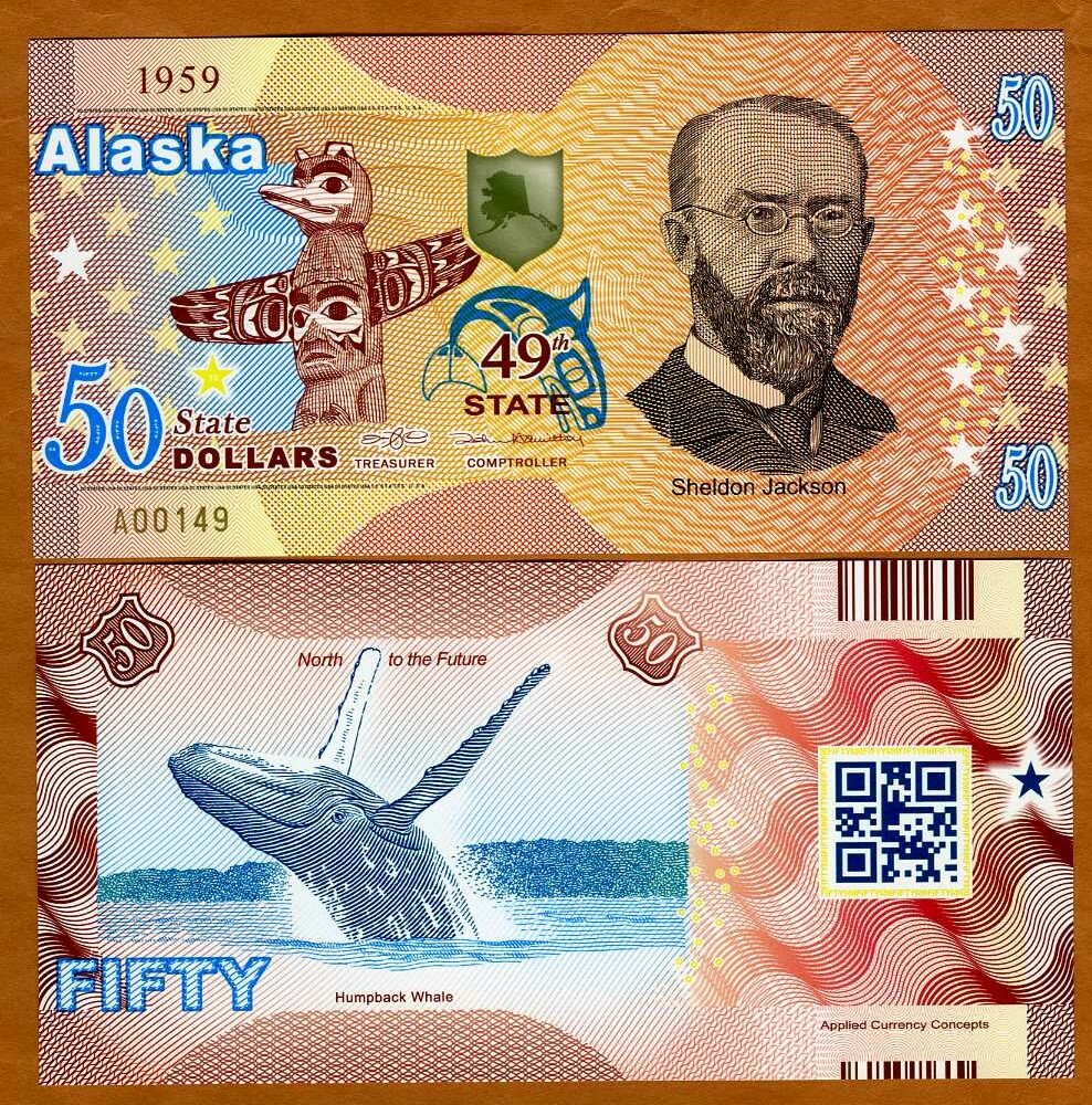 USA States, Alaska $50, Polymer, ND (2021) Sheldon Jackson, Humpback Whale