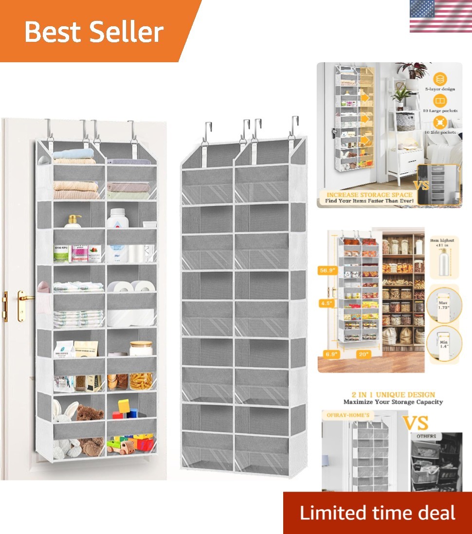 Durable 80lb Capacity Over The Door Organizer with Mesh Pockets for Easy Access
