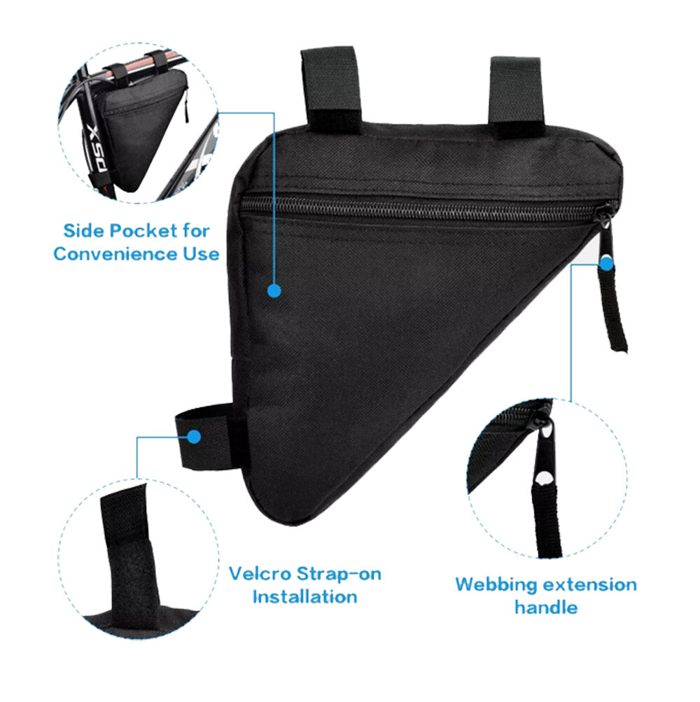 Triangle Saddle Frame Bike Bag Bicycle Storage Adjustable Cycling Pouch Black