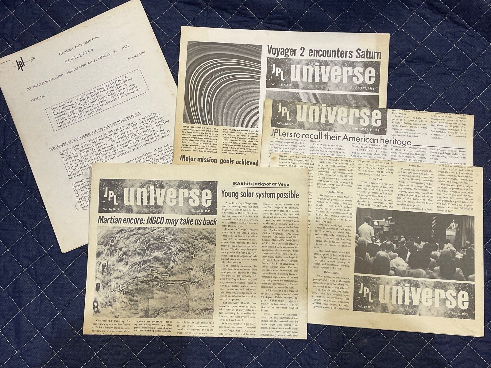 Lot of 4 JPL UNIVERSE NEWSLETTER: VOYAGER 2 SATURN, AUGUST, 1981 & 1983 -- 4555