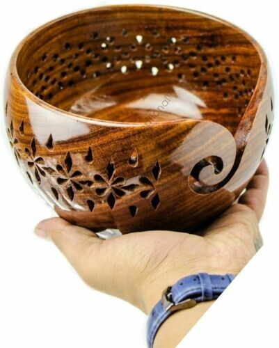 Rosewood Wood For Knitting & Crochet Wooden Yarn Bowl Hand Made Yarn Holder Gift