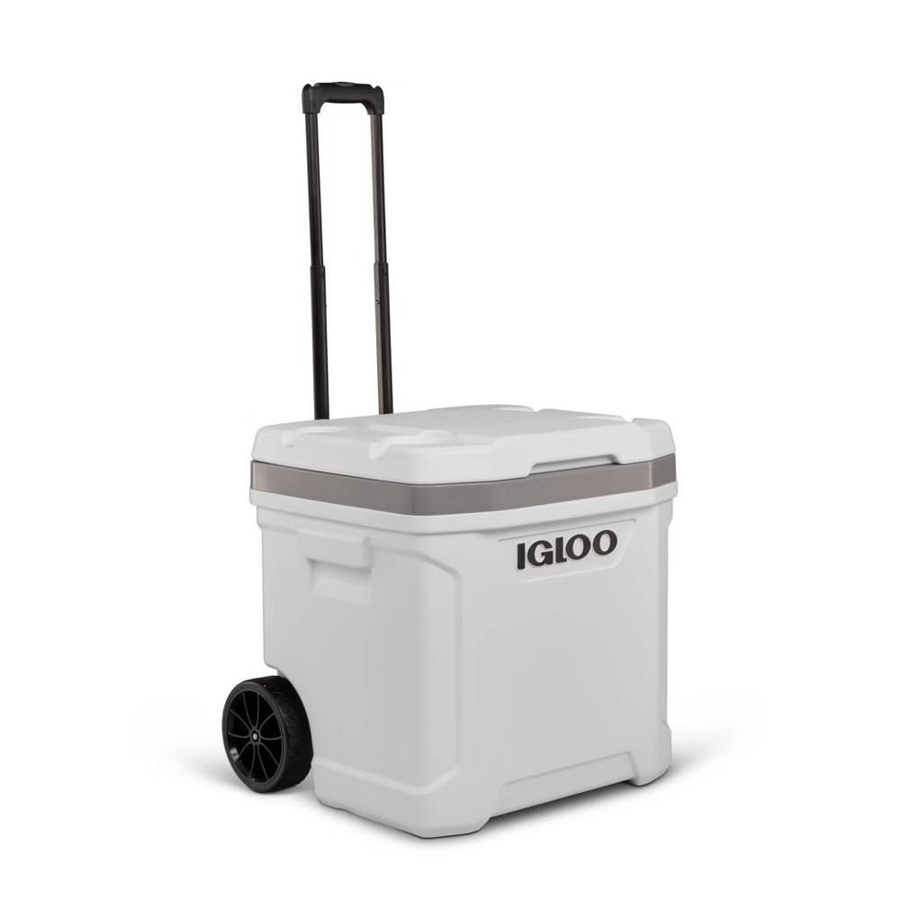 Igloo Marine Latitude 60qt Rolling Cooler - White: Retractable Handle,