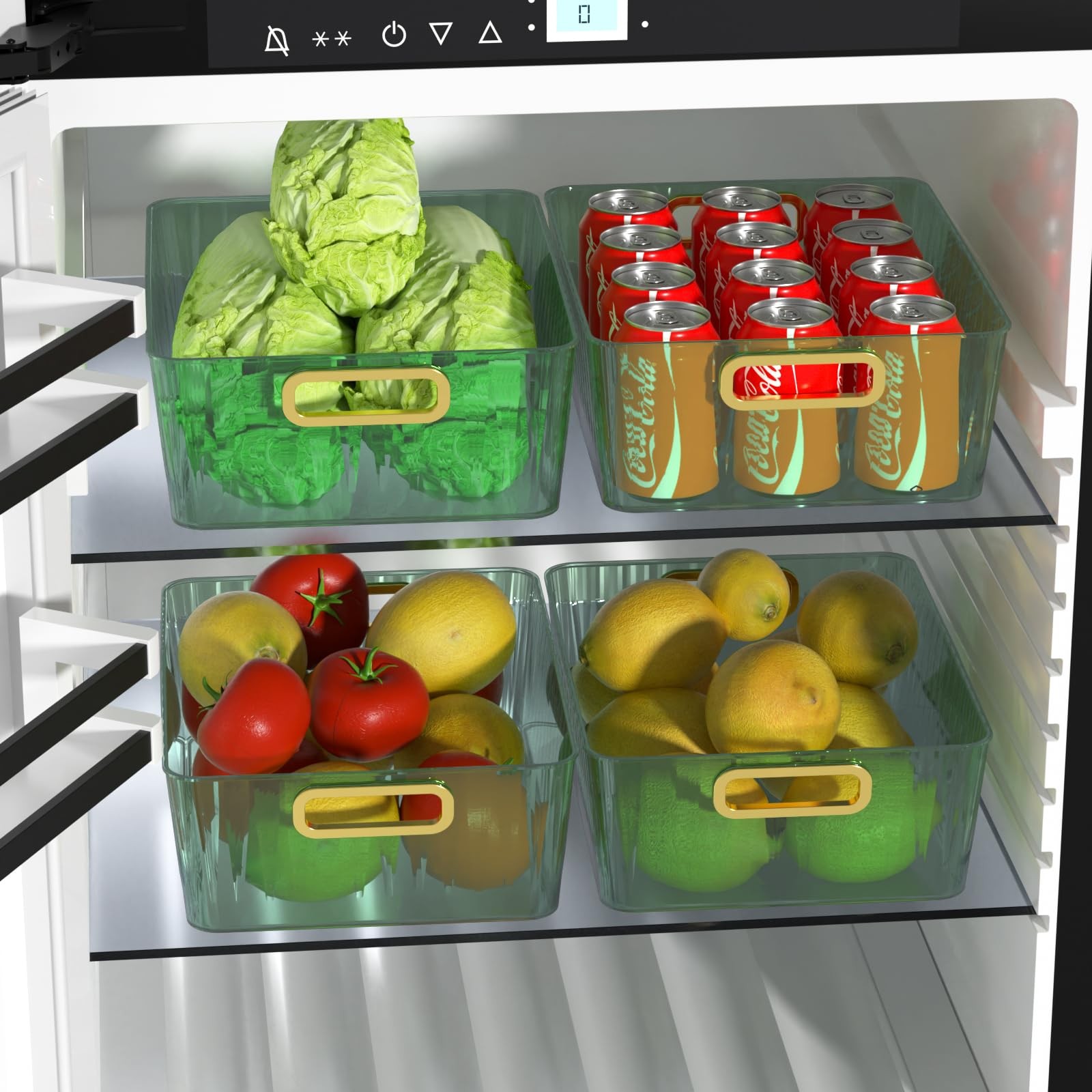4 Pack Clear Storage Organizer Bins Plastic Cosmetic Bin Green