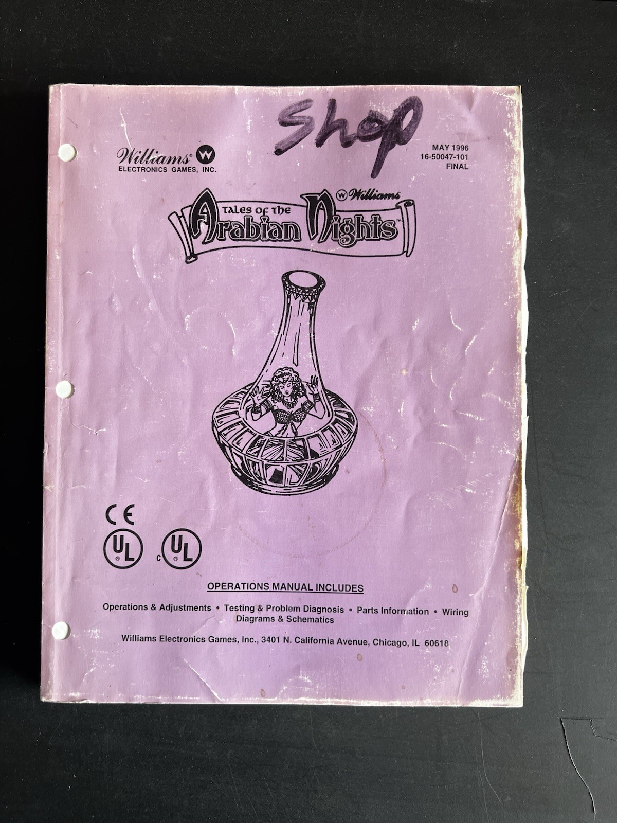 Williams Tales of the Arabian Nights Pinball Original Instruction Manual 1996