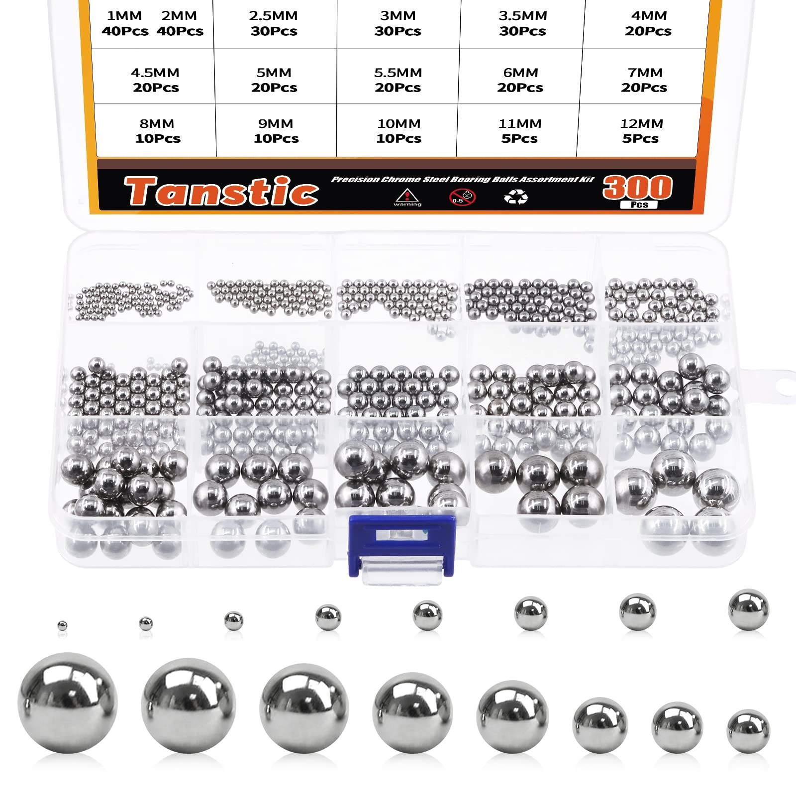 Tanstic 330Pcs 16 Size Metric Precision Steel Bearing Ball Assortment...