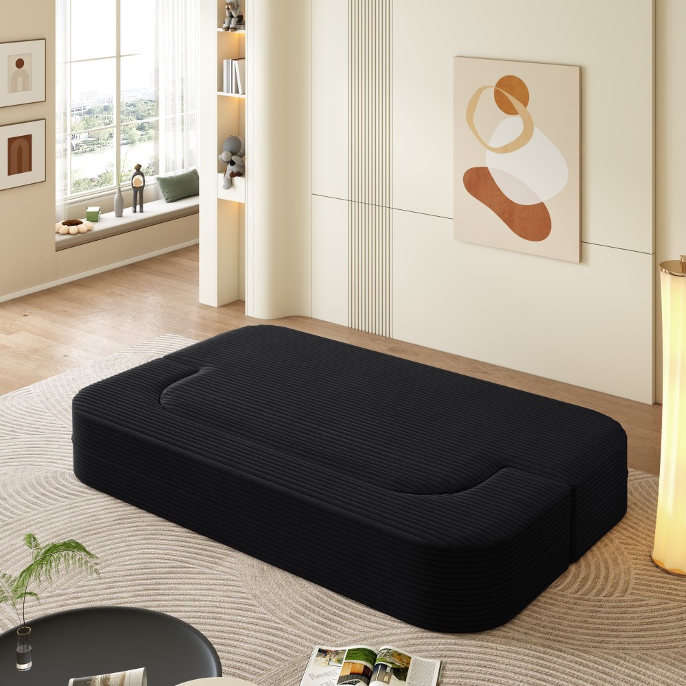 Foldable 2-in-1 Sofa Bed Sleeper Couch w/ Pillows & Blanket, Plush Corduroy
