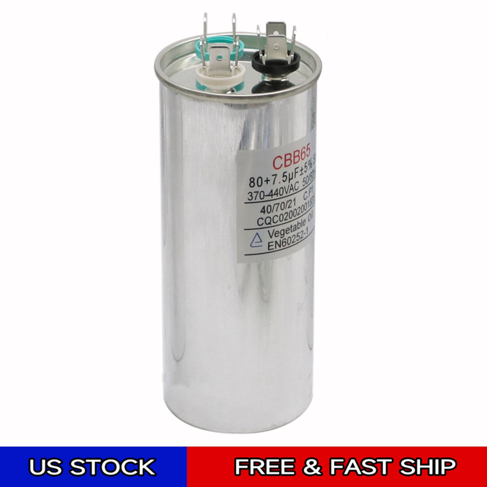 80+7.5 uF Capacitor Round Dual Run 80 + 7.5 uf mfd 370/440 Volts for HVAC Motors