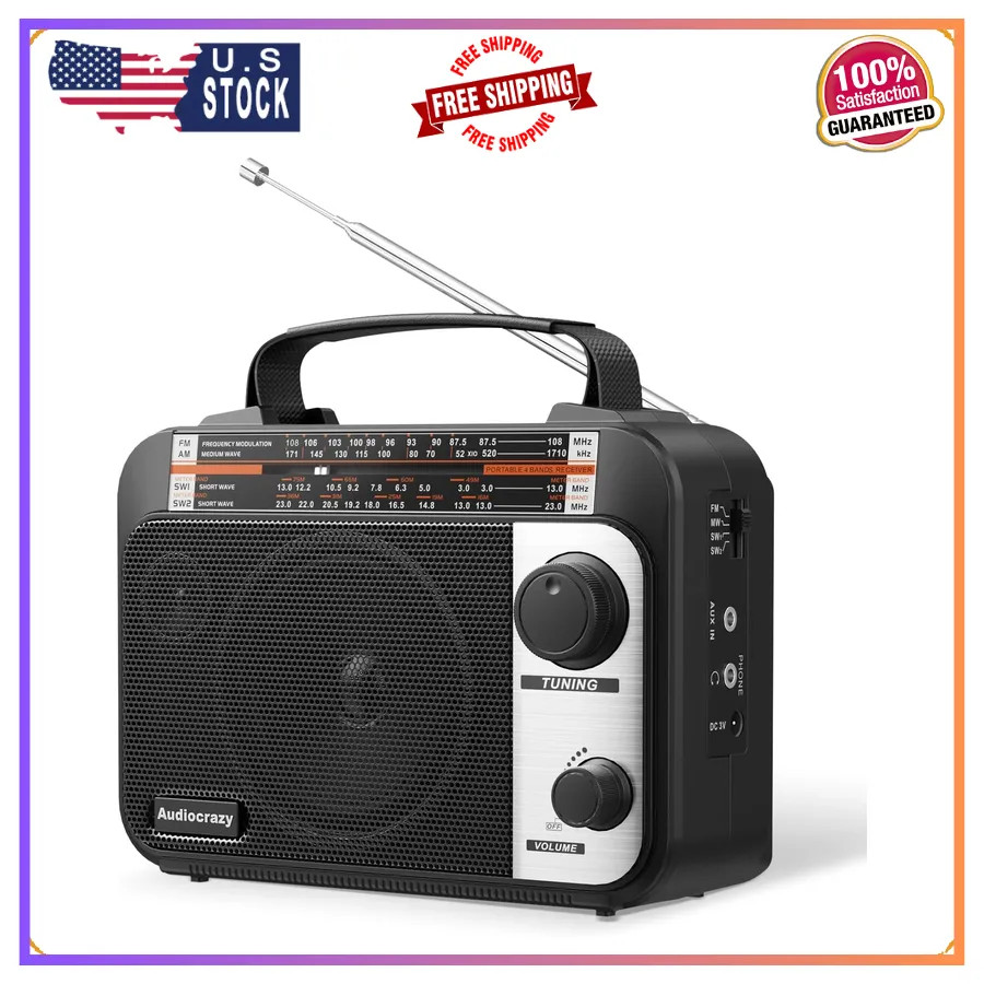 Portable AM FM SW Multi Band Radio AC Battery Operated with AUX and Headphone...