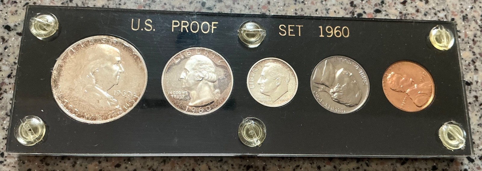 1960 U.S. Proof Set Large Date Black Capital Holder Free Shipping! #110