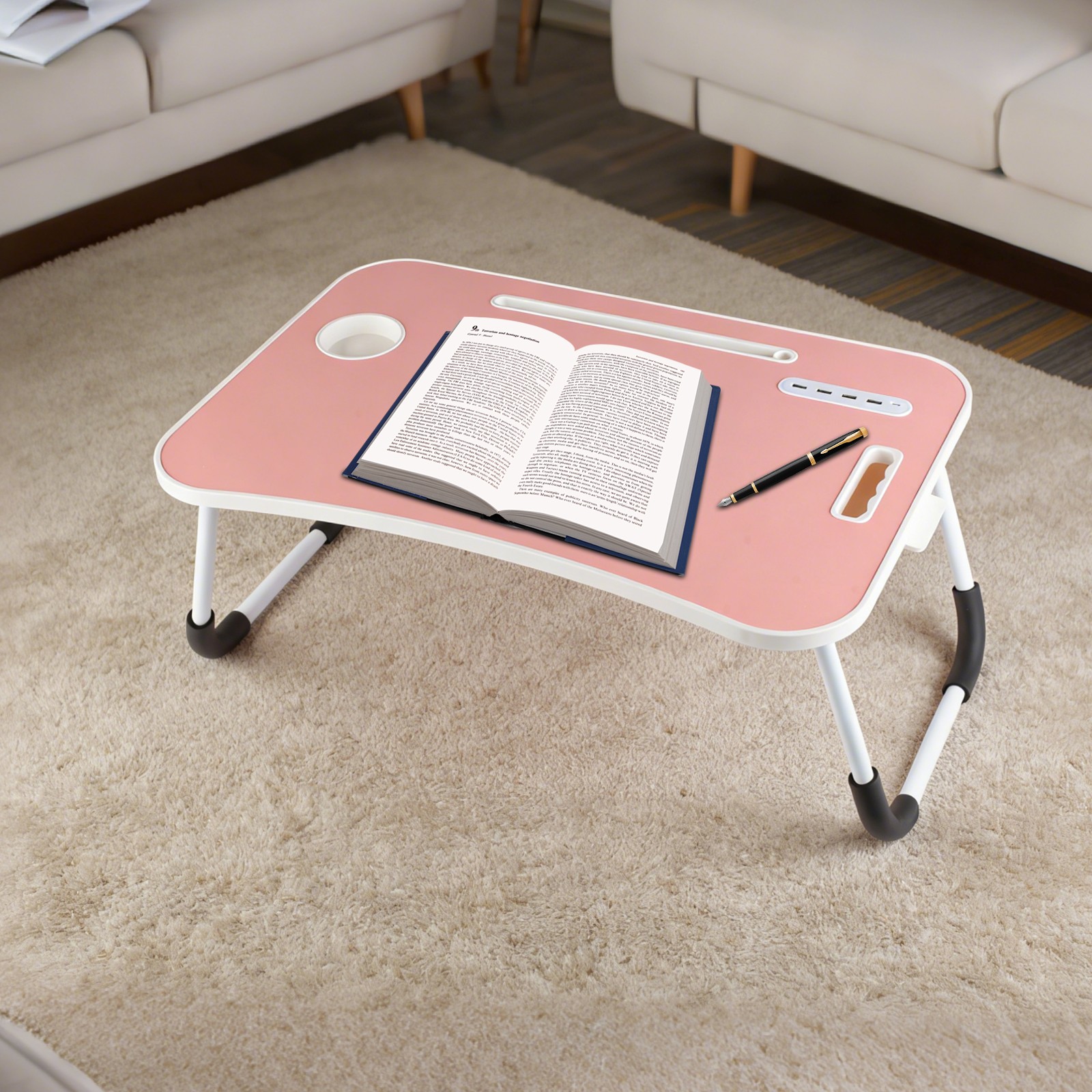Laptop Tray Lap Desk Stand Foldable Bed Table Notebook Tray Cup Slot Adjustable