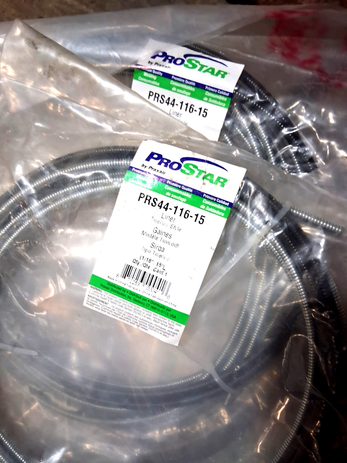 (LOT of 11 pak) ProStar Welding Liners 1/16" 15' 44-116-15 Praxair MIG GUN