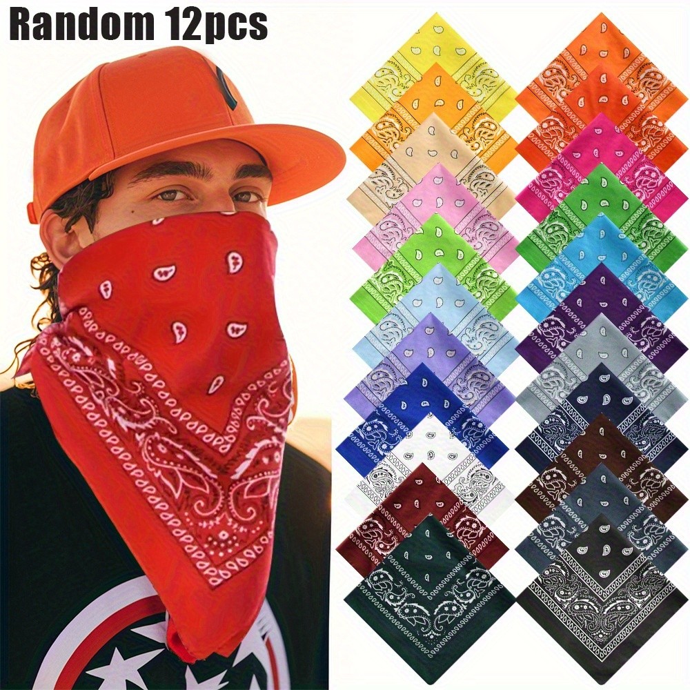 12Pcs Vibrant Paisley Bandana Scarf Headwrap Face Cover Hip Hop Outdoor Sports