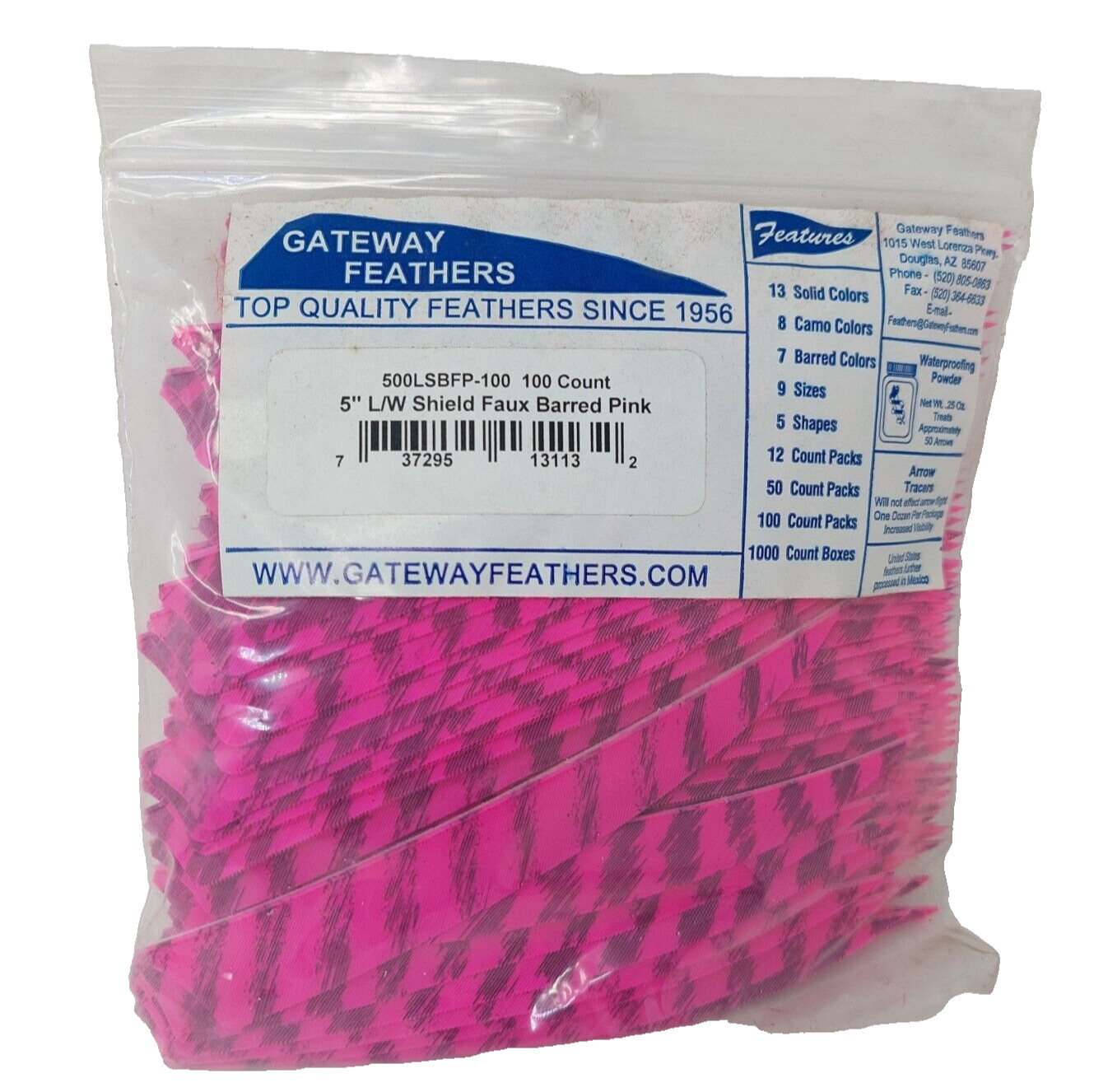 100 Pack Gateway Feathers 5" Left Wing: Shield Faux Barred Pink 500LSBFP-100
