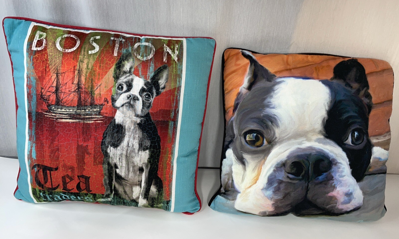2 Boston Terrior Throw Pillows Robert McClintock Patrick O'Brien 17"