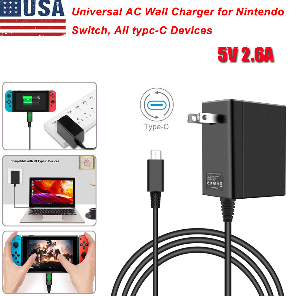 For Nintendo Switch or LITE Fast Charging Charger AC Adapter 2.4A Type C Cable
