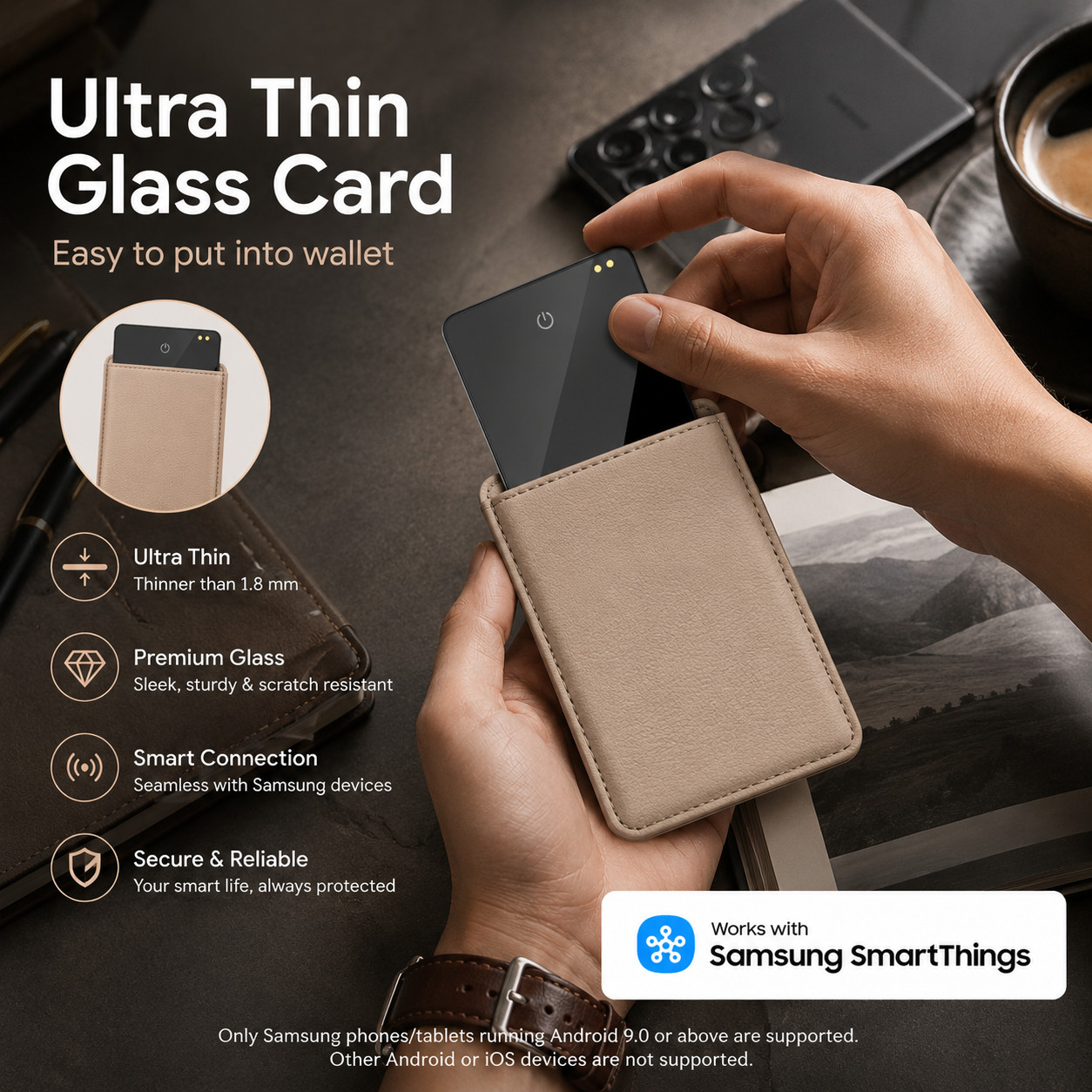 Wallet Tracker Card (Samsung Only) Rechargeable Bluetooth Ultra Thin Finder