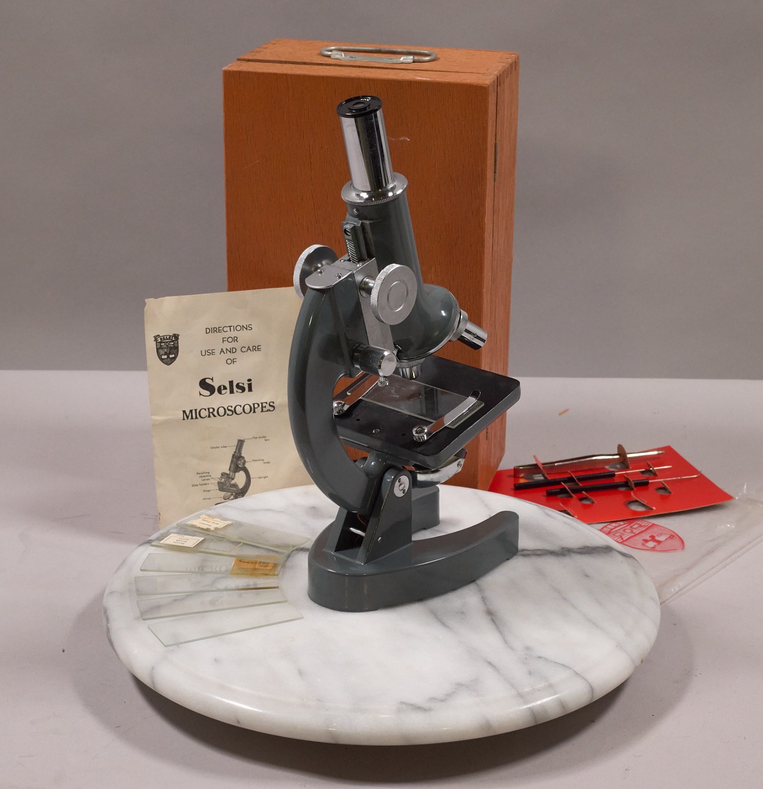 Selsi 1200x microscope with box and accessories. Immaculate condition.