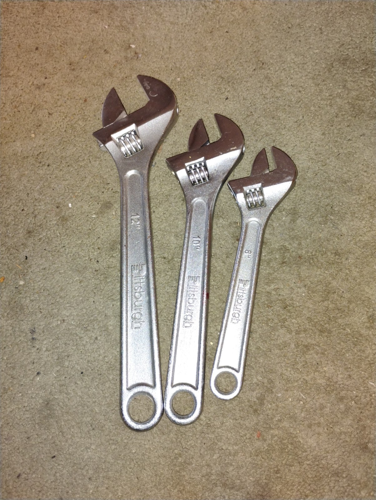 Set Of Adjustable Wrenches 8" 10" & 12"