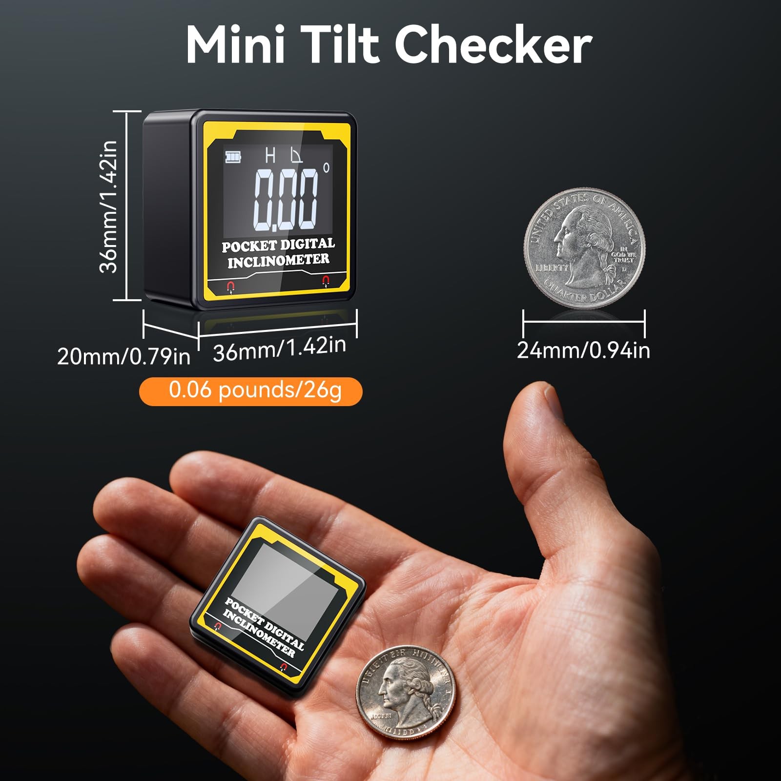 Preciva Magnetic Digital Angle Finder | 4-Sided High-Precision Black