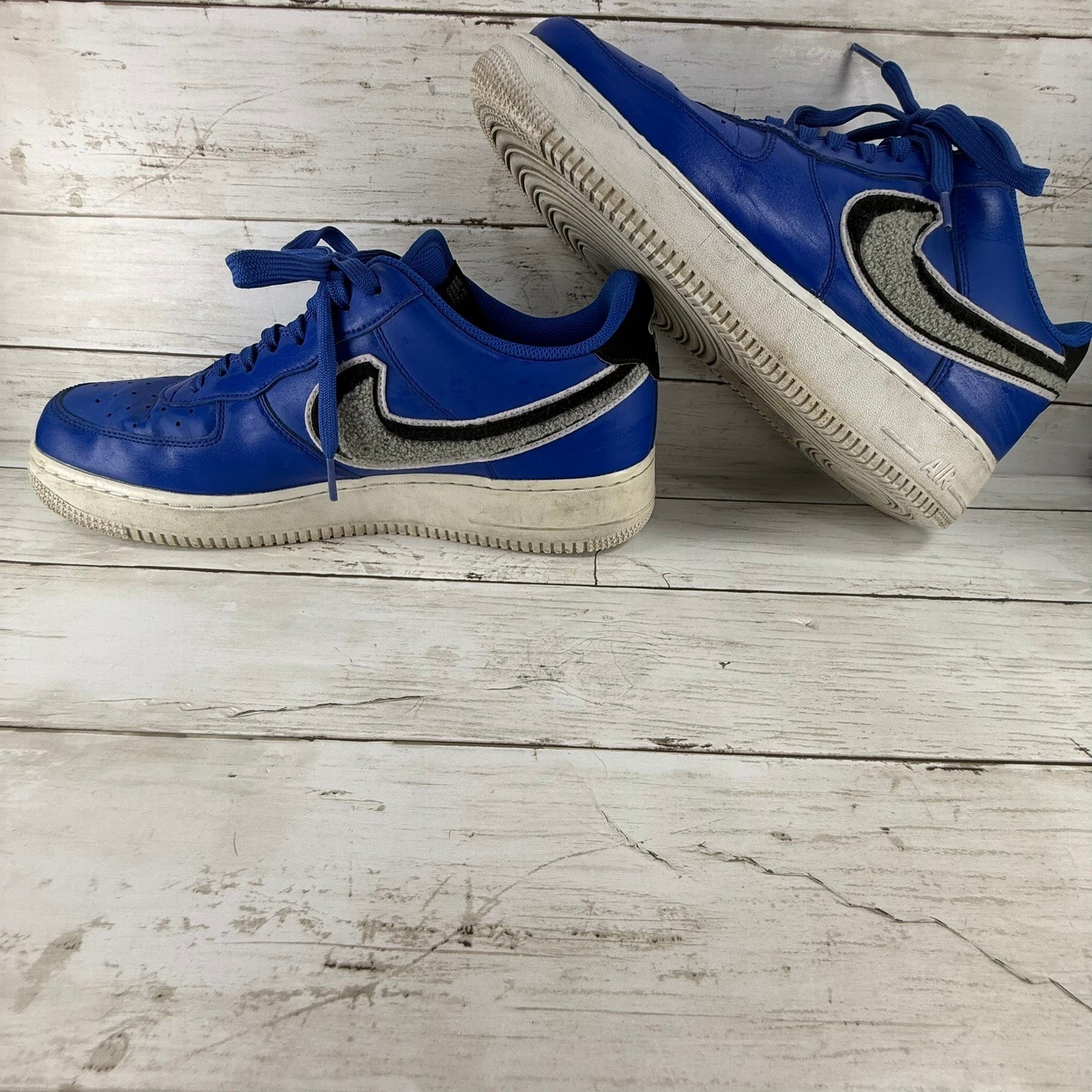 Nike Air Force 1 Low Chenille Swoosh Deep Royal Blue 823511-409 Mens Size 12