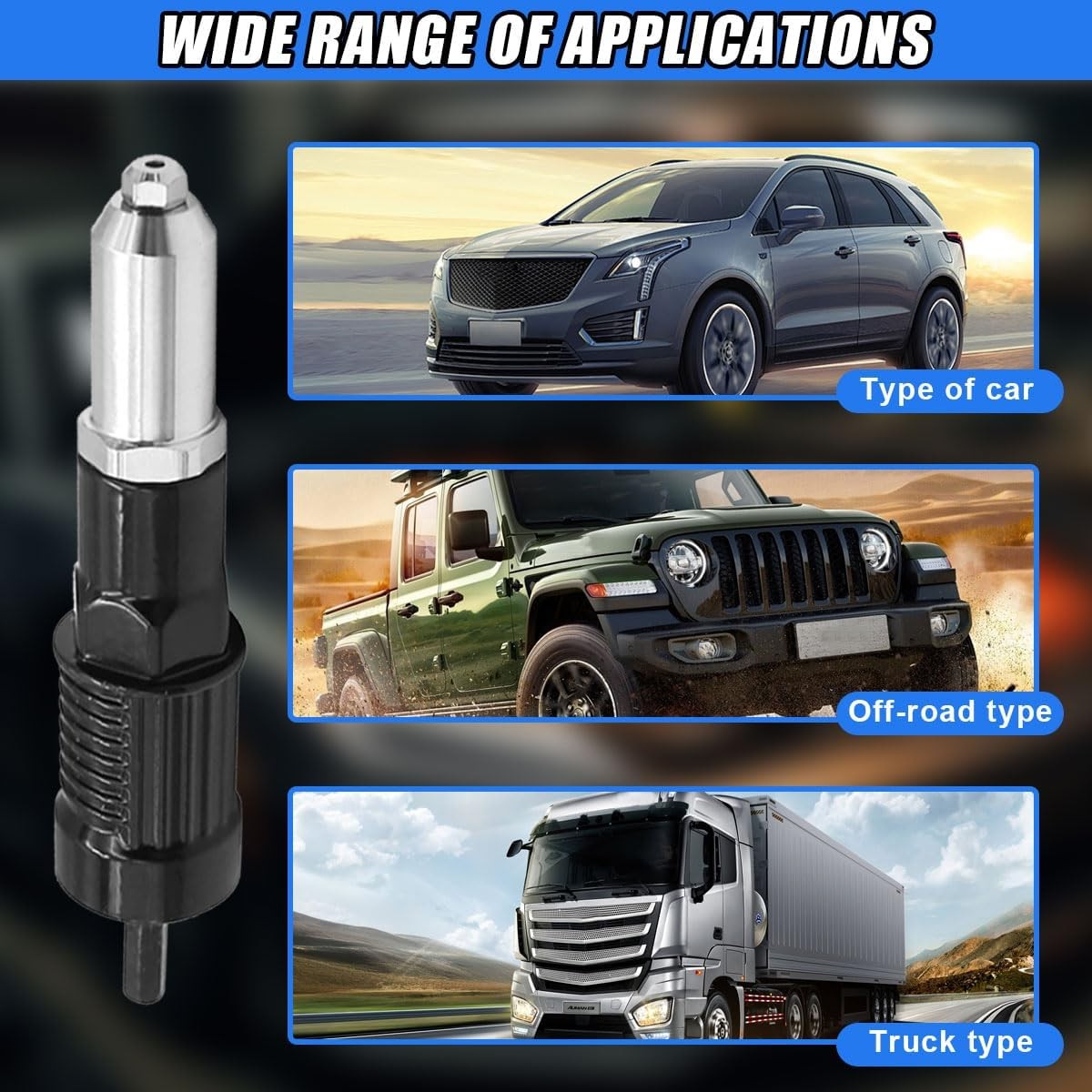 Pop Rivet Gun Adapter Kit Drill Attachment w 4 Rivet Heads 2.4–4.8mm