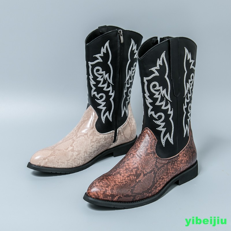 Embroidery Men's Faux Leather Ankle Boots Western Shoes Cowboy Vintage Classic