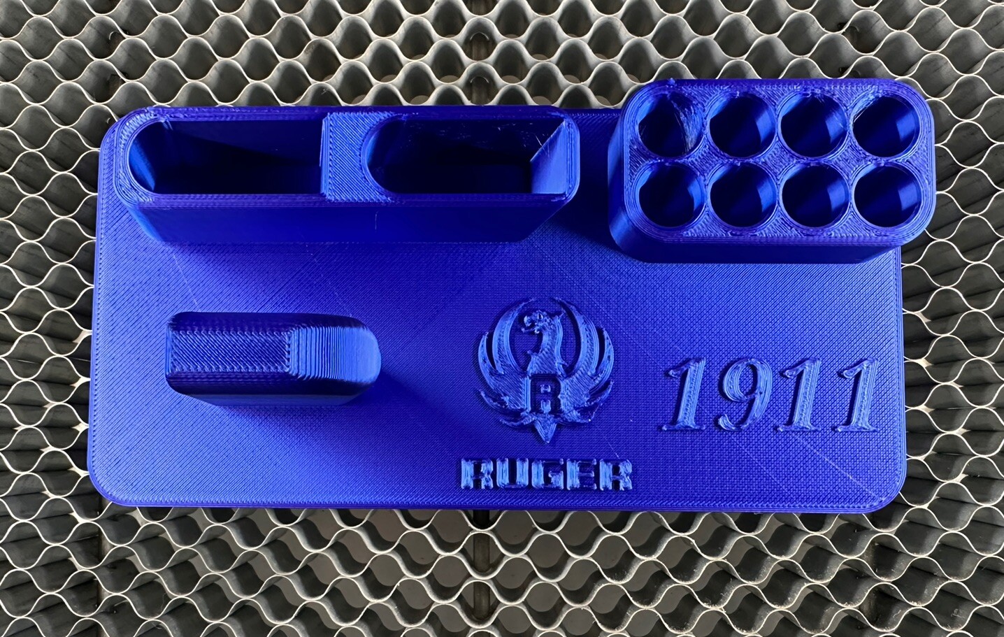 Ruger 1911 45 CAL gun stand w Twin Mag holder. US MADE Blue