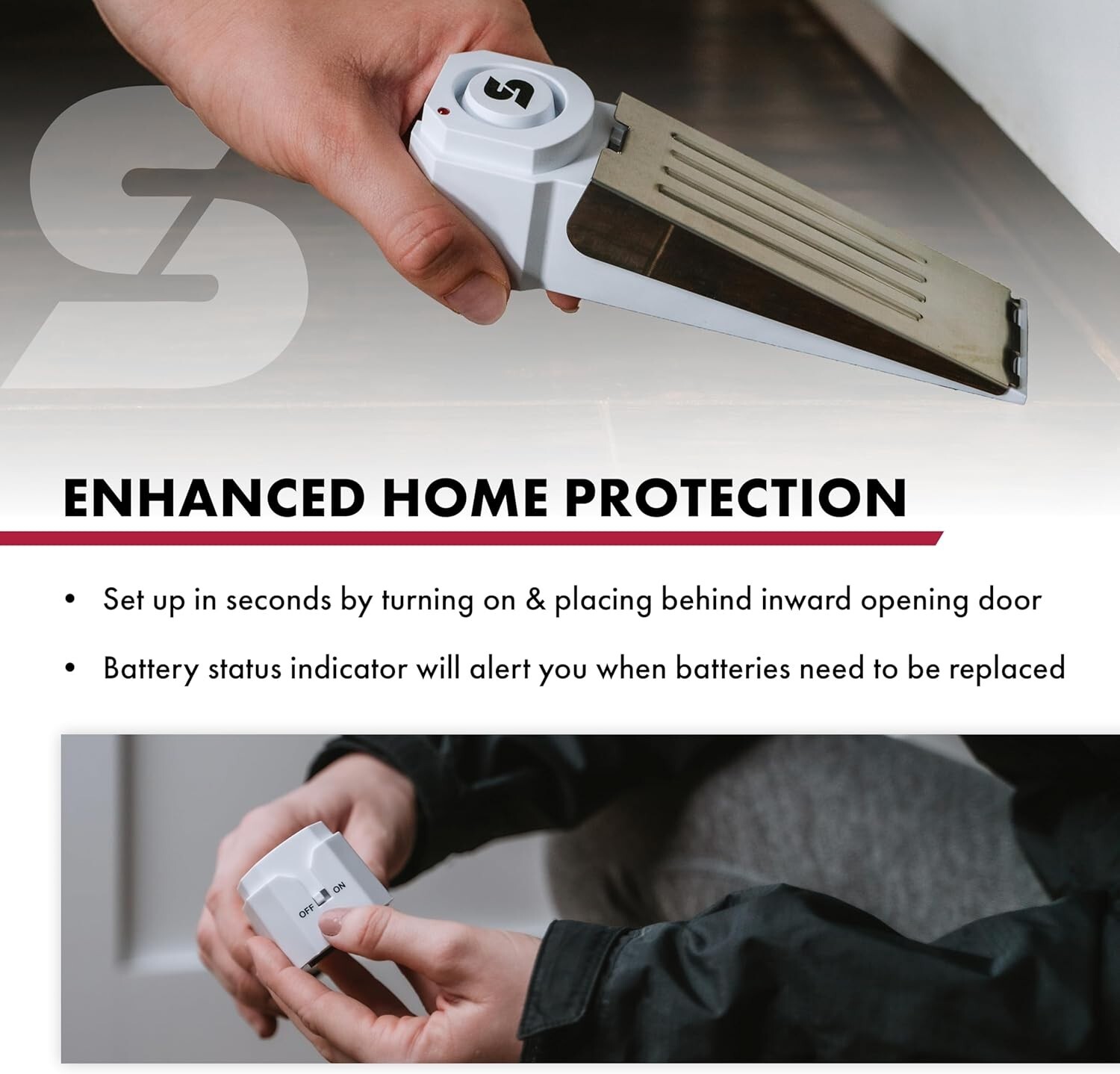 SABRE Wedge Door Stop Security Alarm with 120 dB Siren - Home + Travel Security
