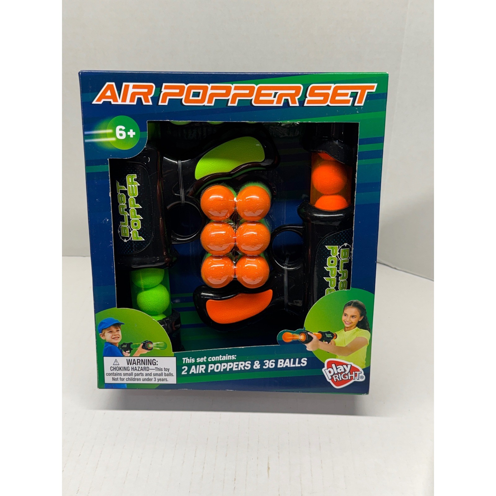 Play Right Air Popper Set 2 Blast Poppers 36 Foam Balls Kids Toy New