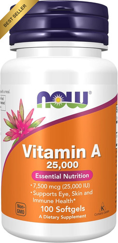 NOW Supplements, Vitamin A (Fish Liver Oil) 25,000 IU, 100 Count (Pack of 1)