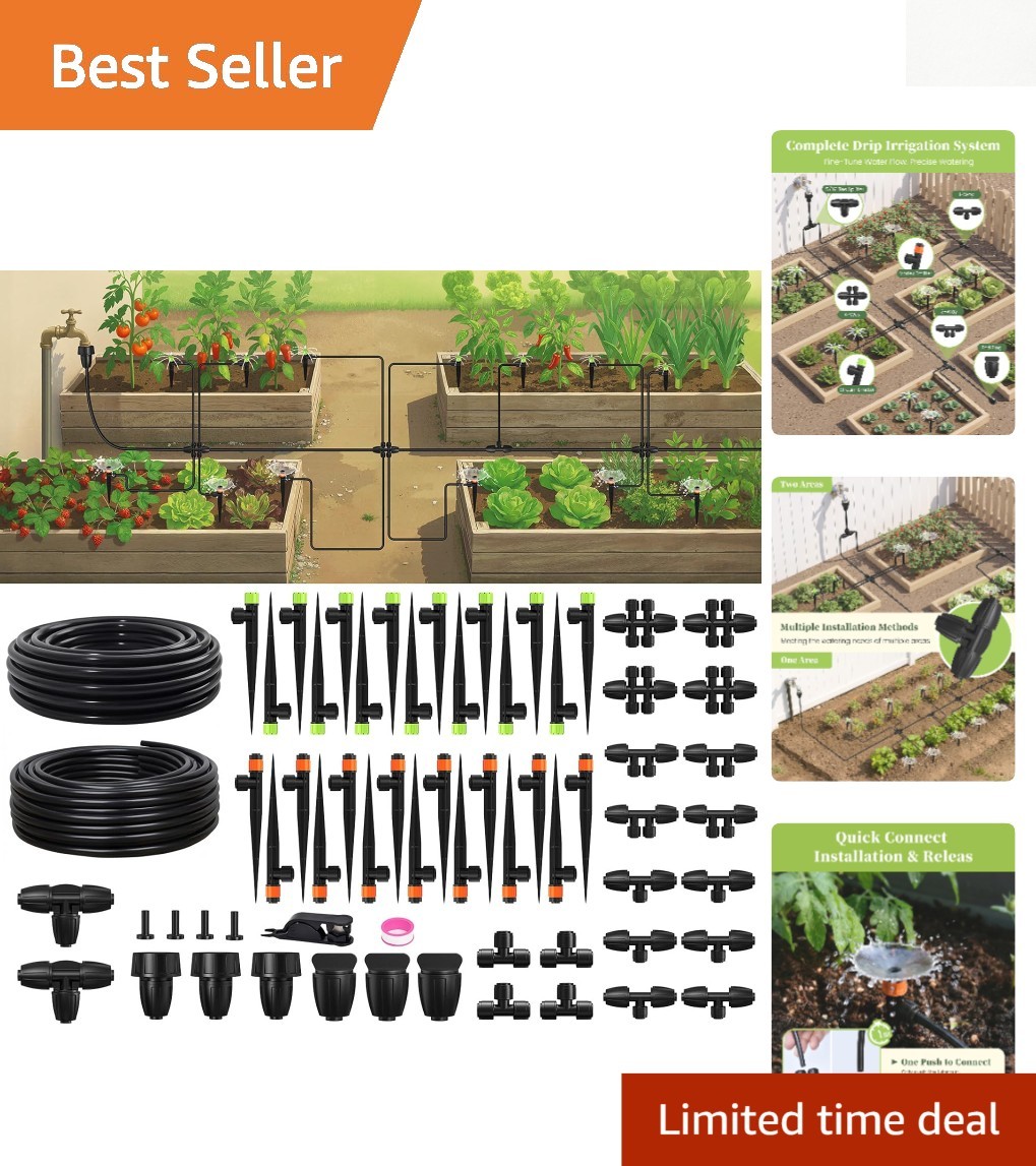 150ft Drip Irrigation System Kit - Adjustable Emitters for Every Plant's Needs