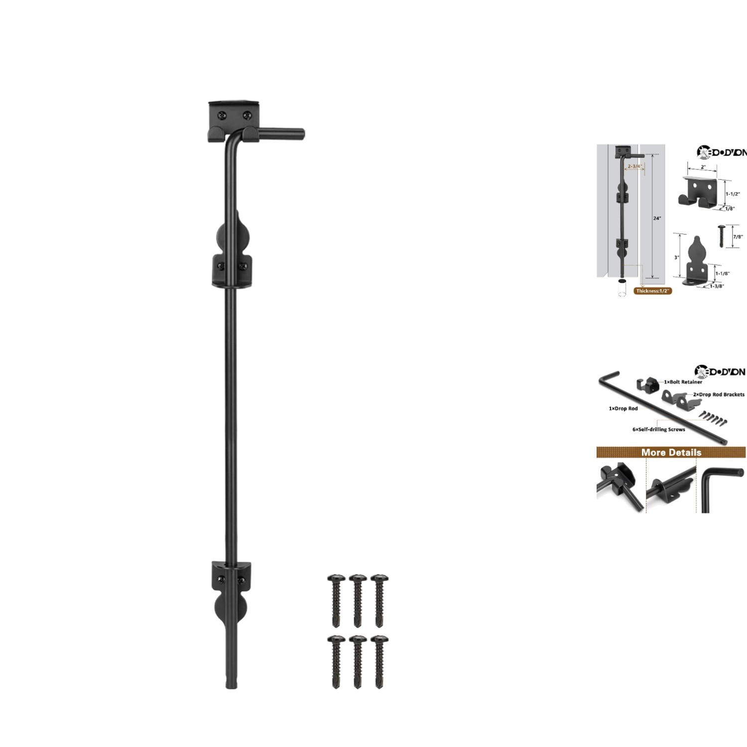 Durable 24-Inch Gate Drop Rod with Screws - Ideal for Indoor & Outdoor Gates