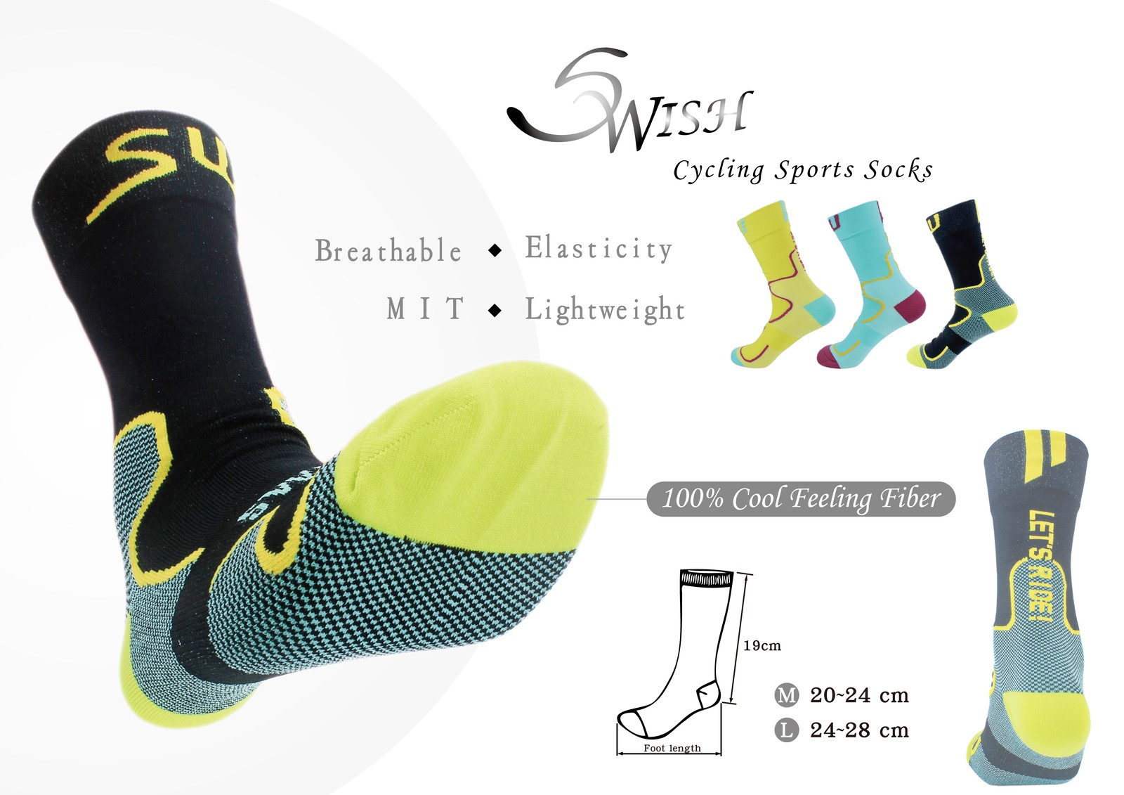 Swish Cooling Max Road MTB Cycle Bike Sports Socks L-Size In Chartreuse Yellow