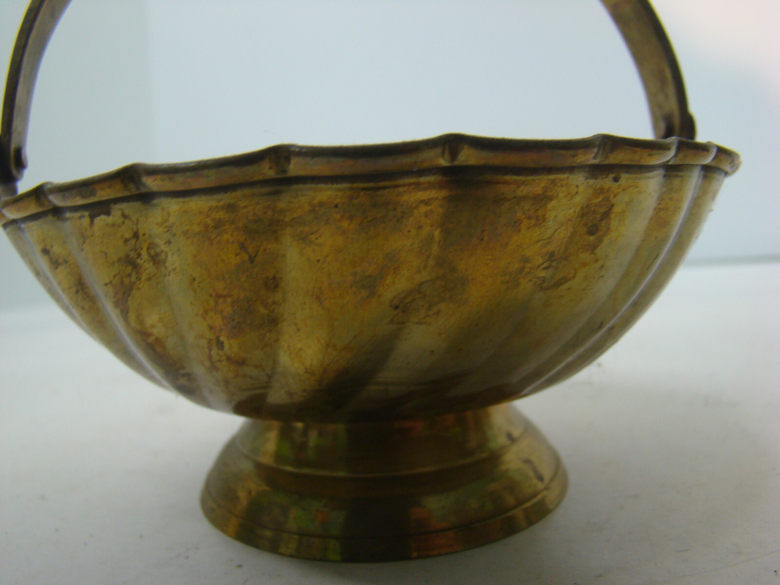 Vintage Solid Brass Basket Dish with Movable Handle trinkets candy