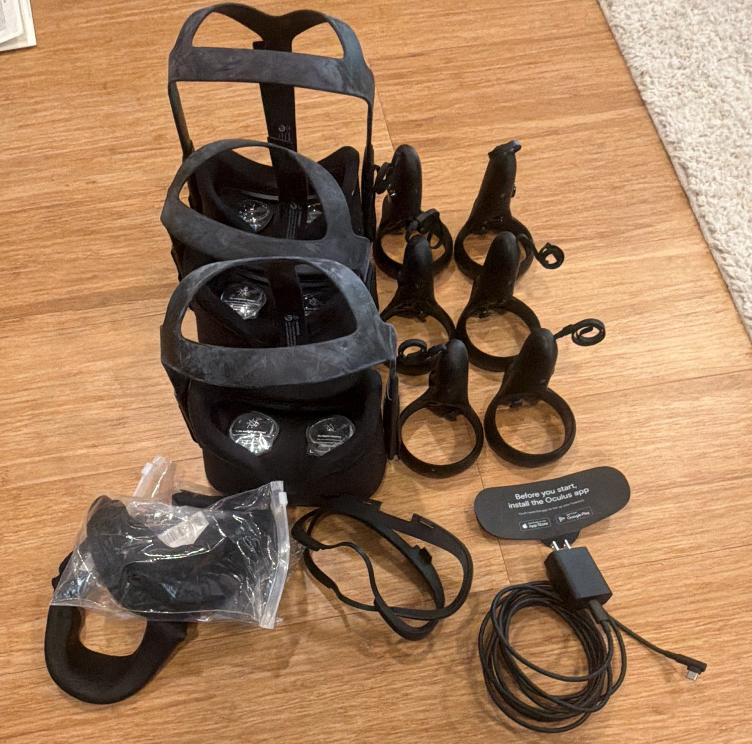Meta Oculus Quest 1 128GB VR Headset BULK LOT - 3 Headsets, 6 Controllers, 1 Cha