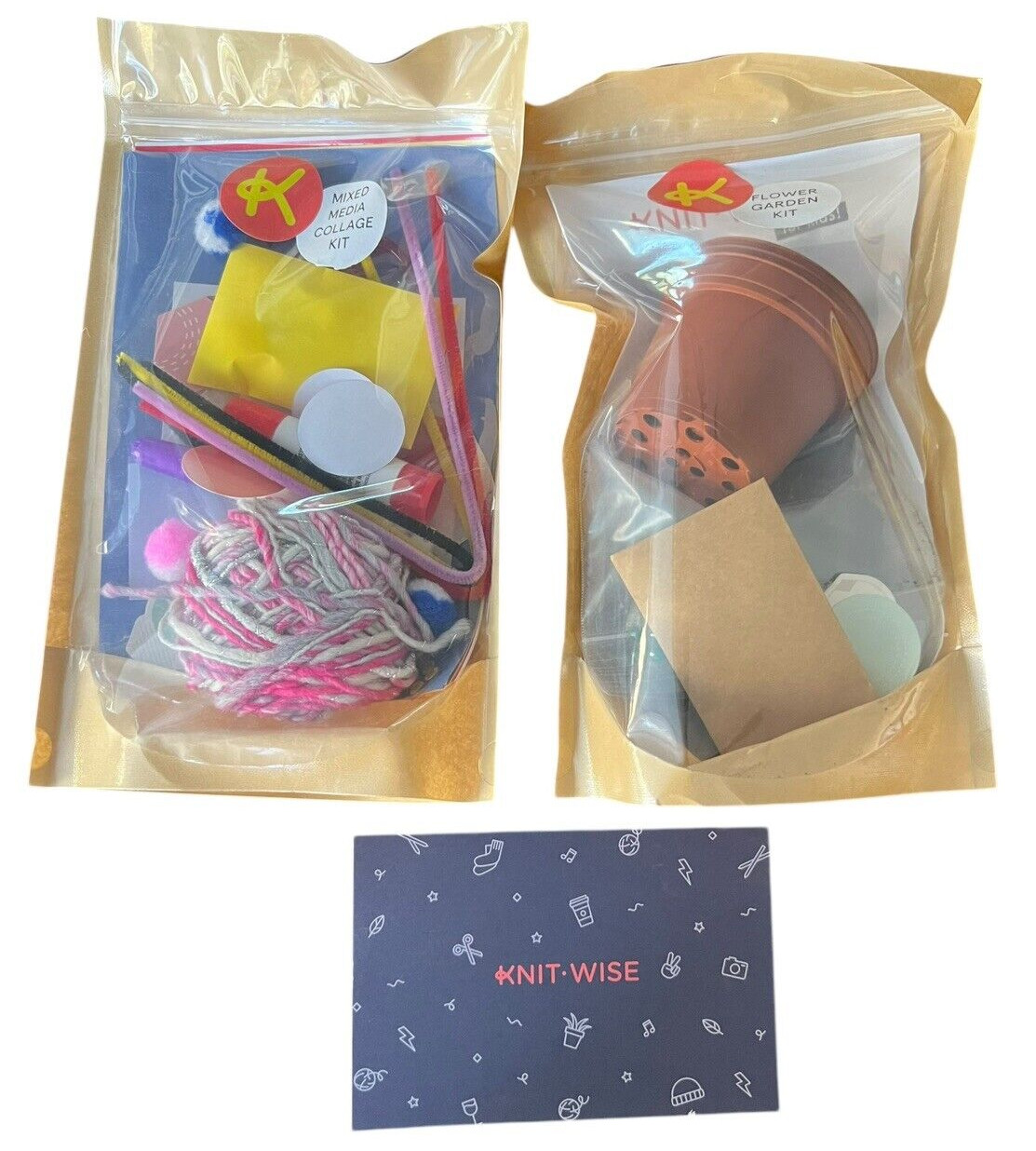 Lot of 2 Knit-Wise Craft Art Kit (Mixed Media Collage, Flower Garden Kit) NEW
