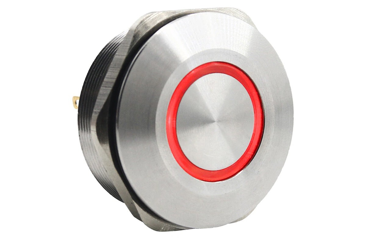 40mm Silver Stainless Steel Latching Switch w/ Red Angel Eye Light LED 12V SPST