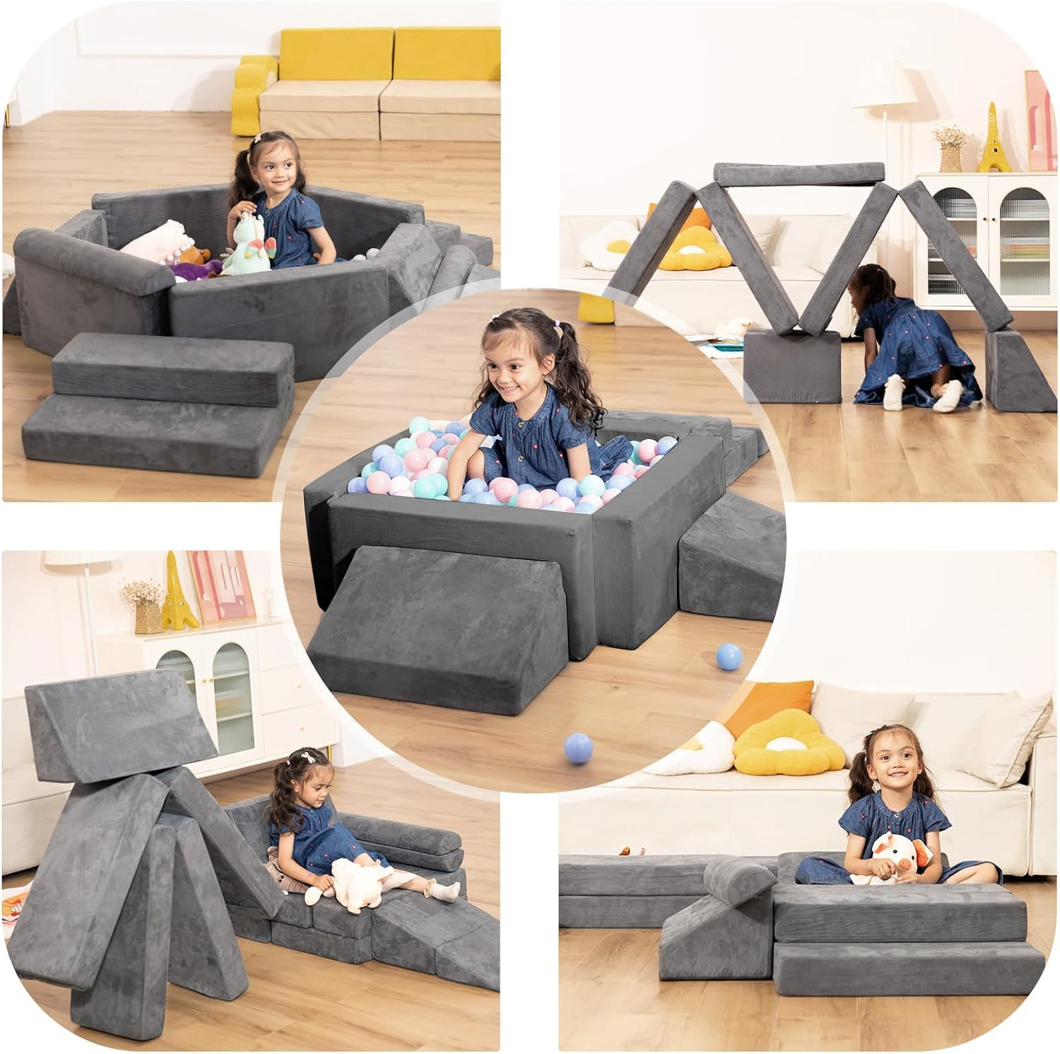 Modular Kids Couch with Ball Pit - Convertible Foam Play Sofa for Toddlers