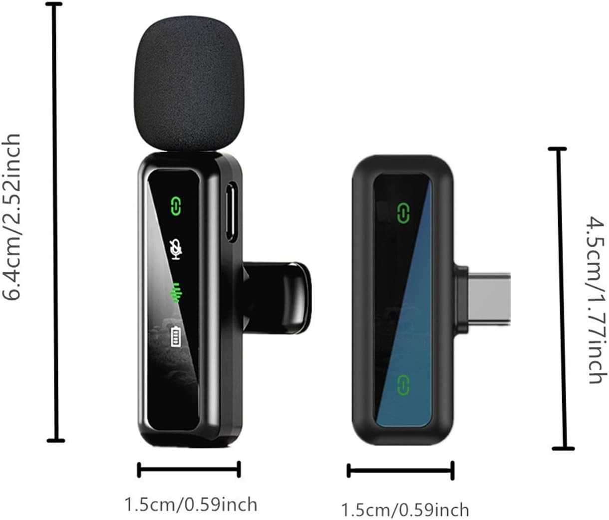 Wireless Microphone Mini Mic for iPhone/Android Phone, LED Display Lavalier