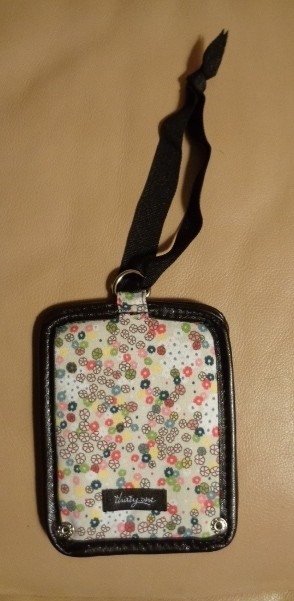 Thirty One  fabric Luggage Tag  brown trim multi color flowers