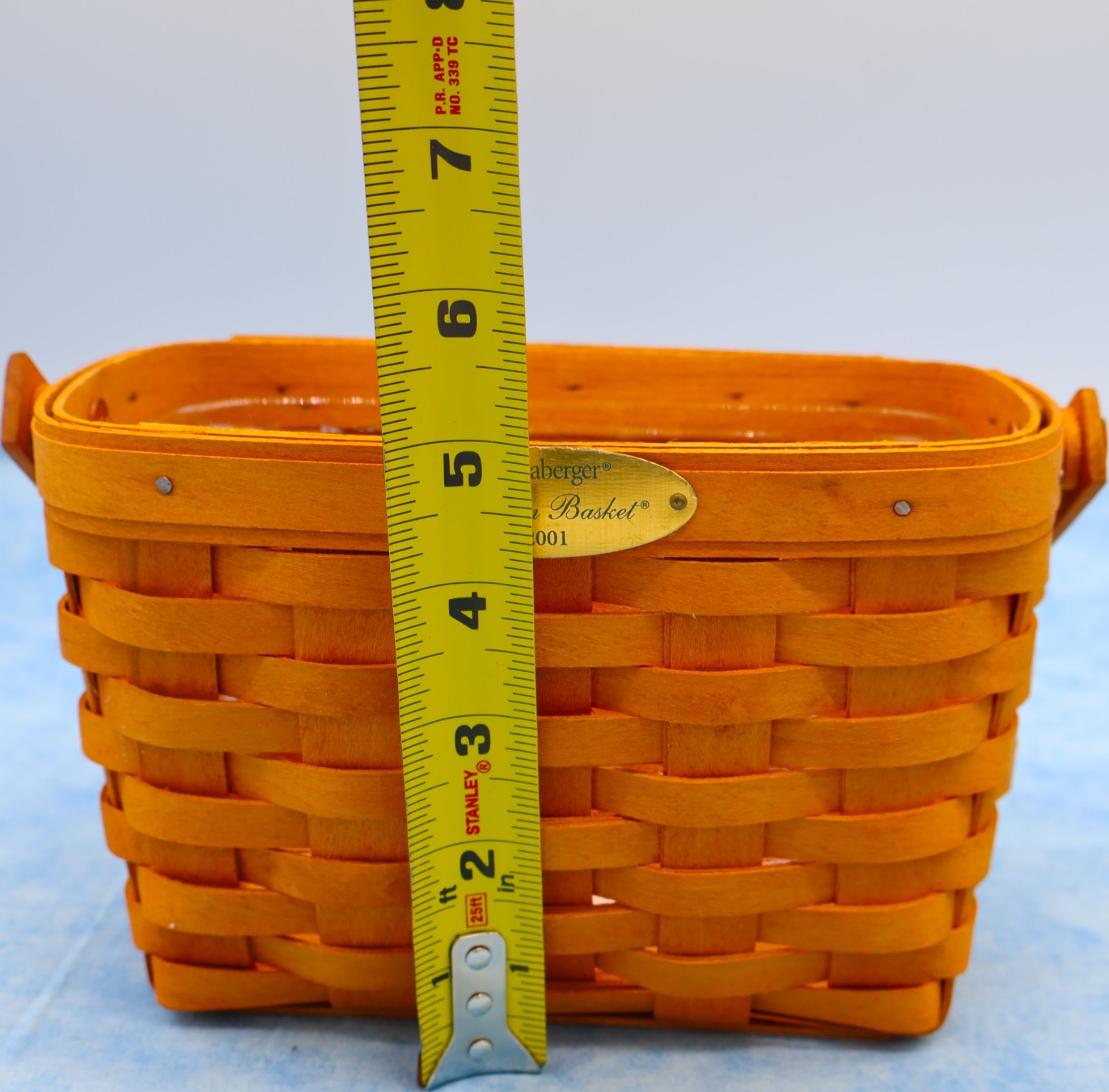 Longaberger 2001 Dresden Basket w Protector Brass Plate Fixed Handle USA
