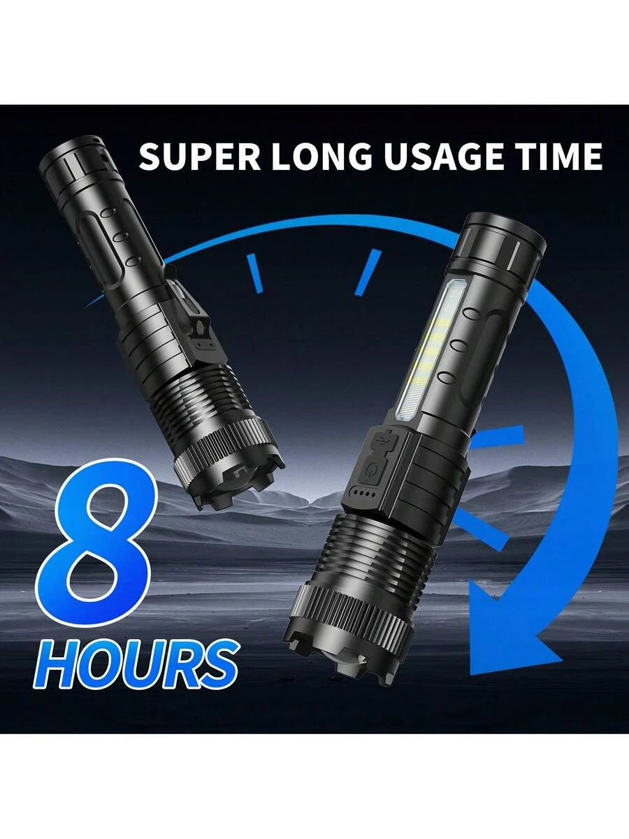 Rechargeable LED Flashlight 2 Pack High Lumens Zoomable USB C Tactical Light