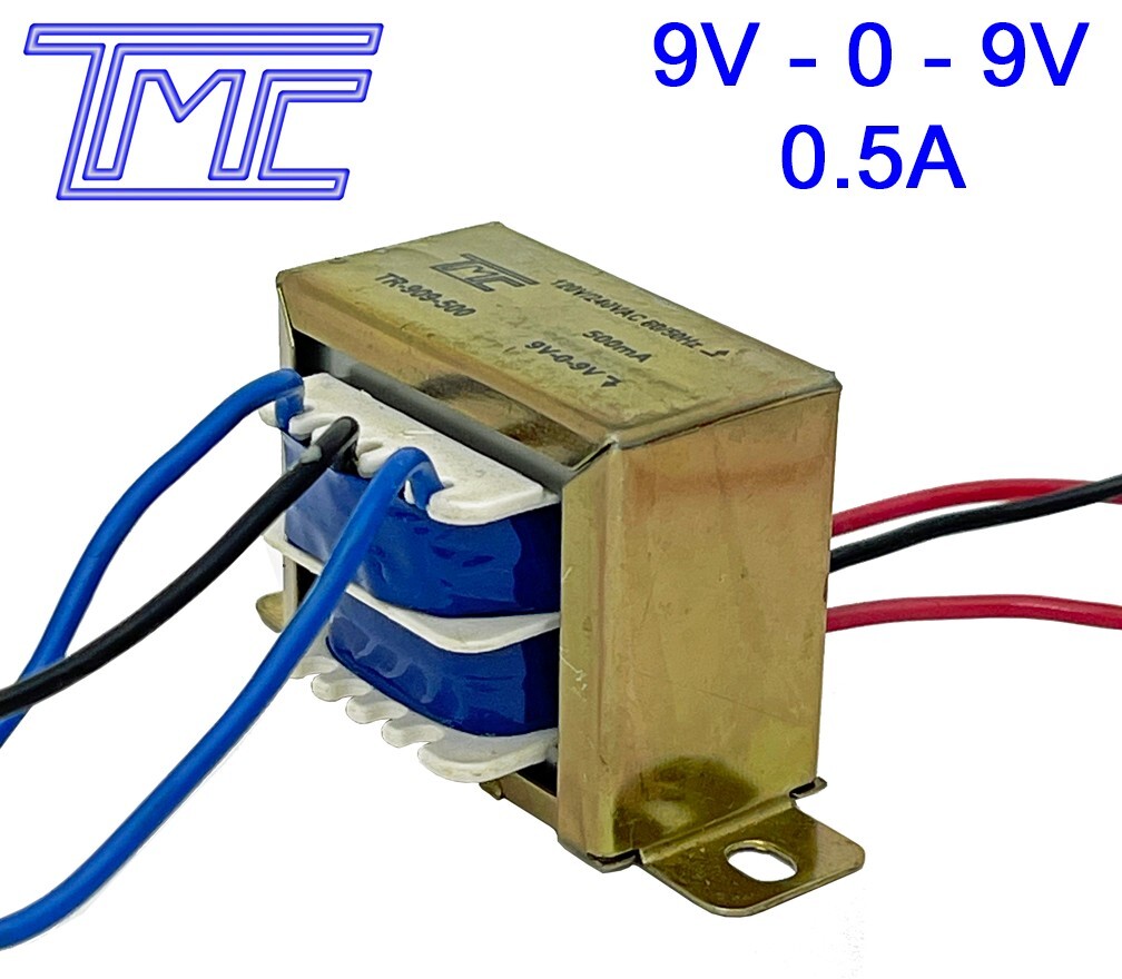 Transformer Center Tap 110/220VAC to 18V AC  9V-0-9V AC, 500mA (0.5A), TMC USA